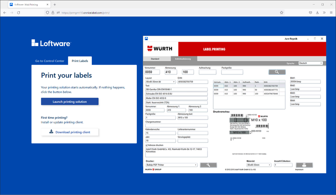 Loftware Nicelabel zrzut ekranu